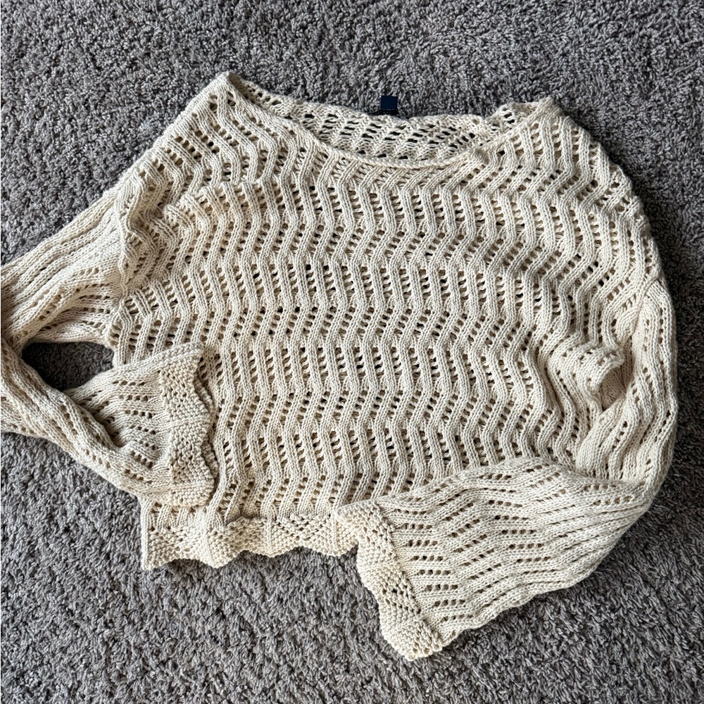 American Eagle Outfitters Cream Open-Knit Sweater